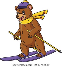 Skiing Bear Cartoon Colored Clipart Illustration