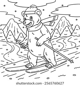 Skiing Bear Coloring Page for Kids