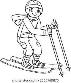 Skiing Boy Dragging Forward Ski Poles Isolated 