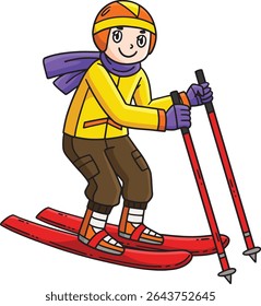 Skiing Boy Dragging Forward Ski Poles Clipart 