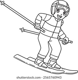 Skiing Boy Gliding with Skiboard Isolated Coloring