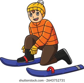 Skiing Boy Wearing a Skiboard Cartoon Clipart 