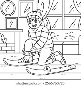 Skiing Boy Wearing a Skiboard Coloring Page 