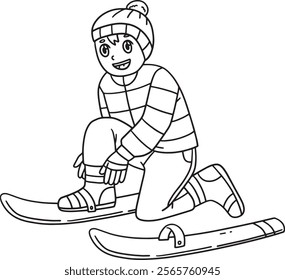 Skiing Boy Wearing a Skiboard Isolated Coloring 