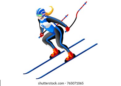 Skiing clipart skiing downhill vector athlete. Winter sports poster. 3D isometric people illustration.