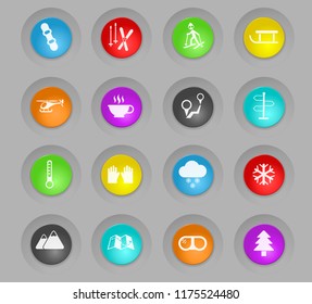 skiing colored plastic round buttons vector icons for web and user interface design