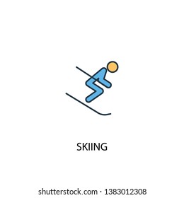 Skiing concept 2 colored line icon. Simple yellow and blue element illustration. Skiing concept outline symbol design