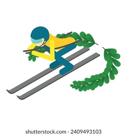 Skiing concept icon isometric vector. Man athlete during winter competition icon. Winter sport