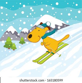 Skiing Dog in Winter Landscape