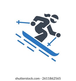Skiing Downhill Action Icon On White Background