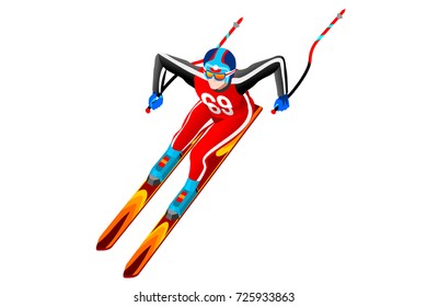 Skiing downhill giant slalom athlete winter sport man vector 3D isometric icon.