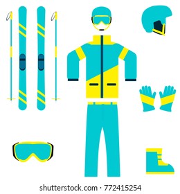 Skiing equipment vector icons