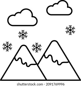 Skiing or extreme sports park Vector Line Icon Design, Winter Season activities Symbol, Coldest Weather Sign, Snow and frost Stock Illustration, Snow Covered Mountains Concept, 