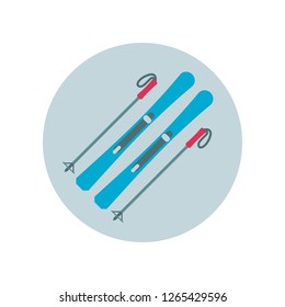 Skiing flat icon isolated on grey background. Simple sign symbol in flat style. Winter sports equipment Vector illustration for web and mobile design. 