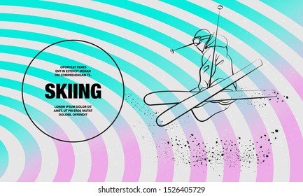 Skiing freestyle athlete in fly position with cross skis figure. Vector outline of Skiing freestyle sport illustration.