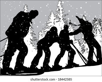 skiing with friends