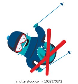 Skiing funny winter alien (children print)