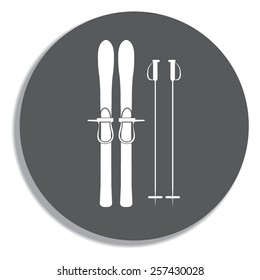 Skiing gear set - assortment of skiing equipment silhouette on a grey background