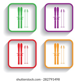 Skiing gear set - assortment of skiing equipment silhouette  with shadow