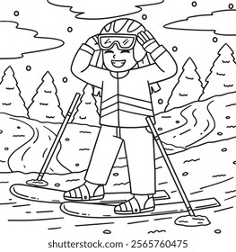 Skiing Girl Fixing Ski Goggles Coloring Page 