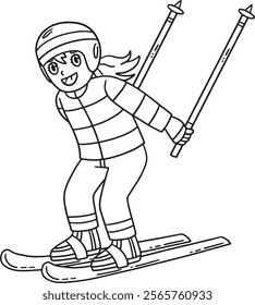 Skiing Girl Gliding with Skiboards Isolated 