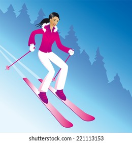 Skiing girl. Girl skiing on a slope.