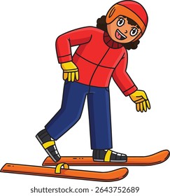 Skiing Girl Wearing Skiboards Cartoon Clipart 