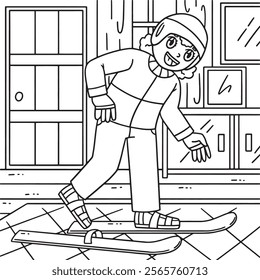 Skiing Girl Wearing Skiboards Coloring Page 