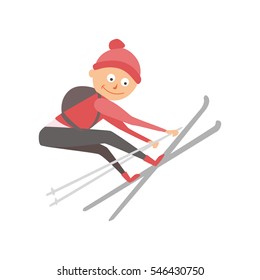 Skiing human trick vector illustration.
