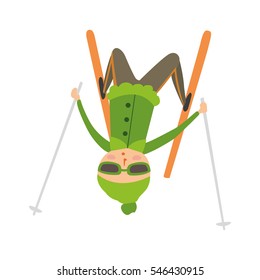 Skiing human trick vector illustration.