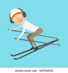 Skiing human trick vector illustration.