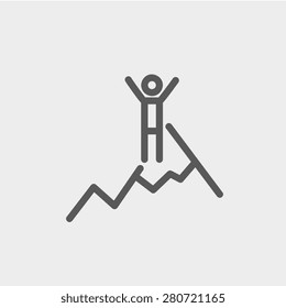 Skiing in ice mountain icon thin line for web and mobile, modern minimalistic flat design. Vector dark grey icon on light grey background.