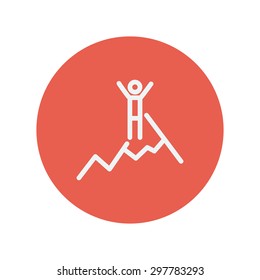 Skiing in ice mountain thin line icon for web and mobile minimalistic flat design. Vector white icon inside the red circle