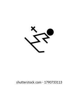 Icono de esquí en glifo plano negro, estilo relleno aislado en fondo blanco