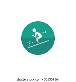 Skiing icon in flat color circle style. Sport snow outdoor