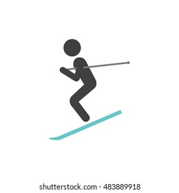 Skiing icon in flat color style. Sport winter mountain