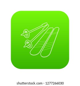 Skiing icon green vector isolated on white background