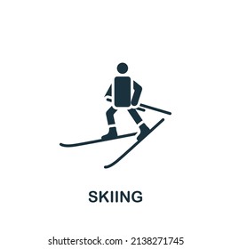 Skiing icon. Monochrome simple icon for templates, web design and infographics