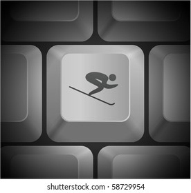 Skiing Icon on Computer Keyboard Original Illustration