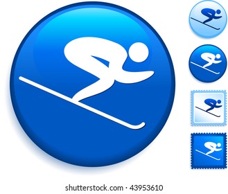 Skiing Icon on Internet Button Original Vector Illustration