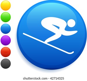 skiing icon on round internet button original vector illustration 6 color versions included