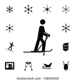 Skiing icon. Set of elements Christmas Holiday or New Year icons. Winter time premium quality graphic design collection icons for websites, web design on white background