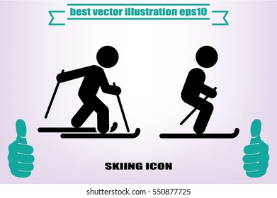 Skiing icon vector illustration eps10. Isolated badge for website or app