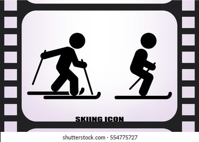 Skiing icon vector illustration eps10. Isolated badge for website or app.