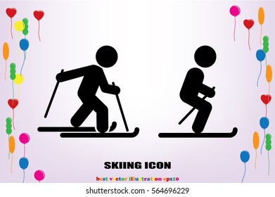Skiing icon vector illustration eps10. Isolated badge for website or app
