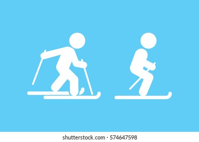 Skiing icon vector illustration eps10. Isolated badge for website or app.