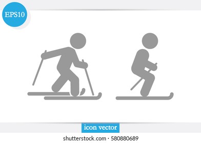 Skiing icon vector illustration eps10. Isolated badge for website or app.