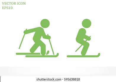 Skiing icon vector illustration eps10. Isolated badge for website or app.