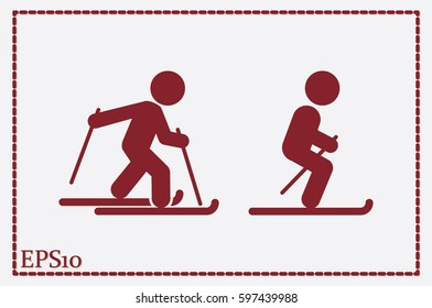 Skiing icon vector illustration eps10. Isolated badge for website or app.
