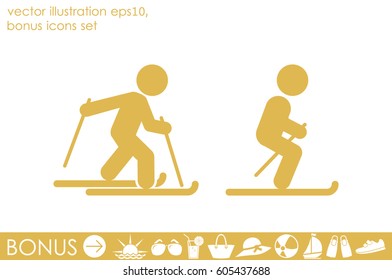 Skiing icon vector illustration eps10. Isolated badge for website or app